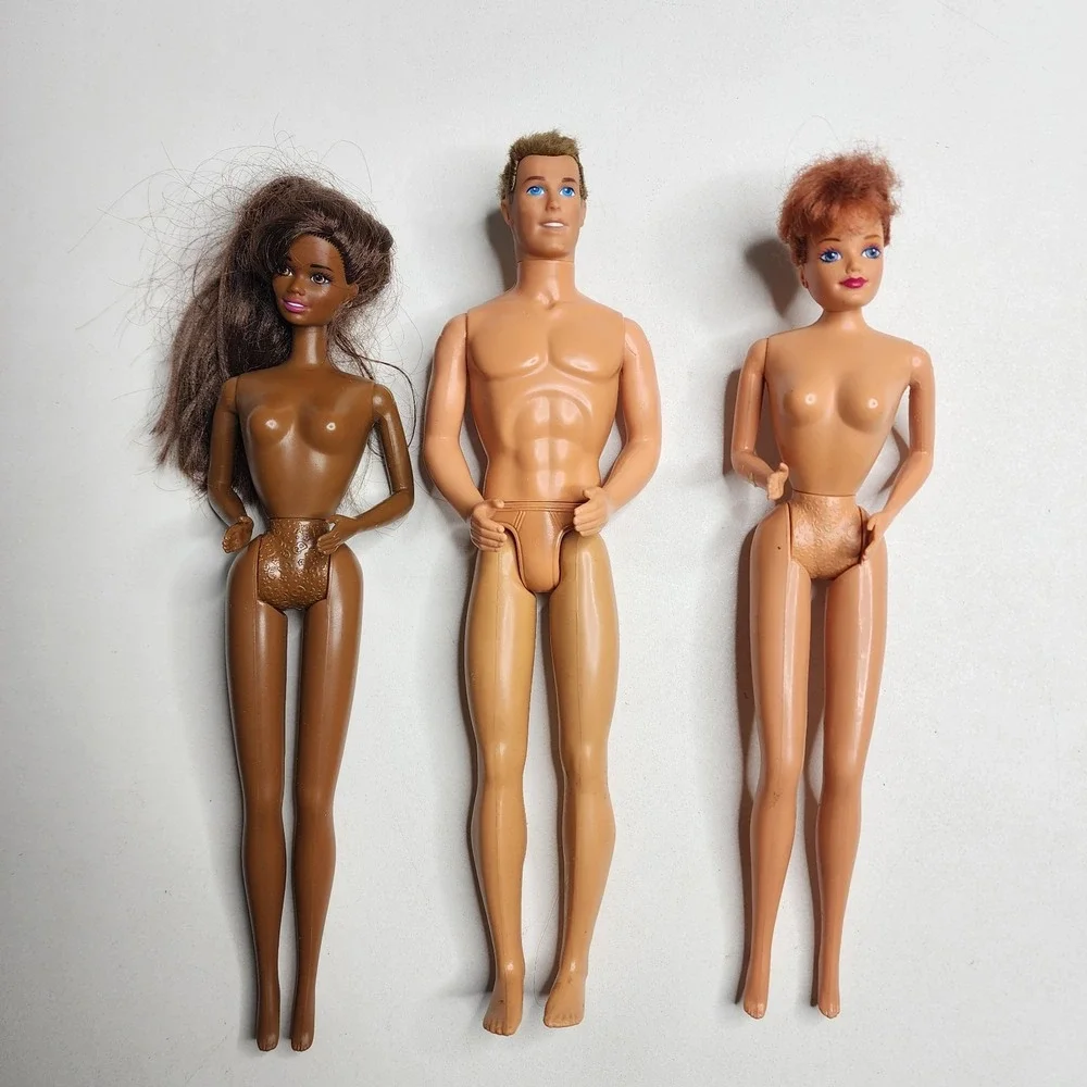 Vintage‎ 1980s Lot of 3 Barbies Ken Black African American Red Real Hair